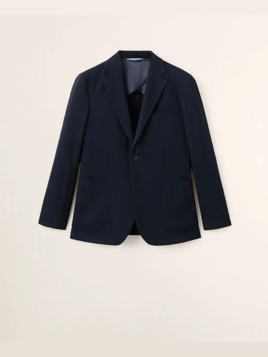 Мужской пиджак Slim Fit из шерсти MANGO — изображение 7 из 8, темно-синий