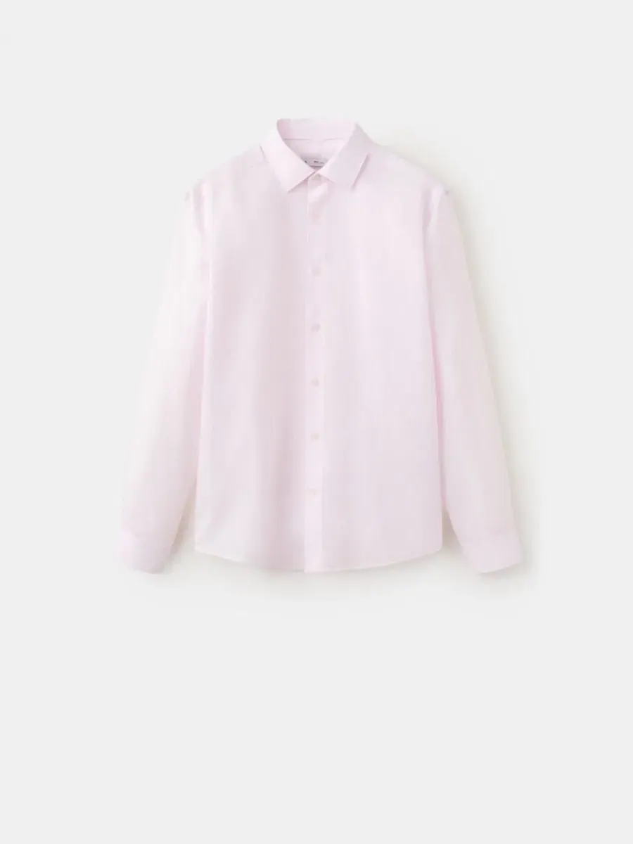 Мужская рубашка свободного кроя из льна и лиоцелла с длинным рукавом MANGO — изображение 5 из 6, розовый
