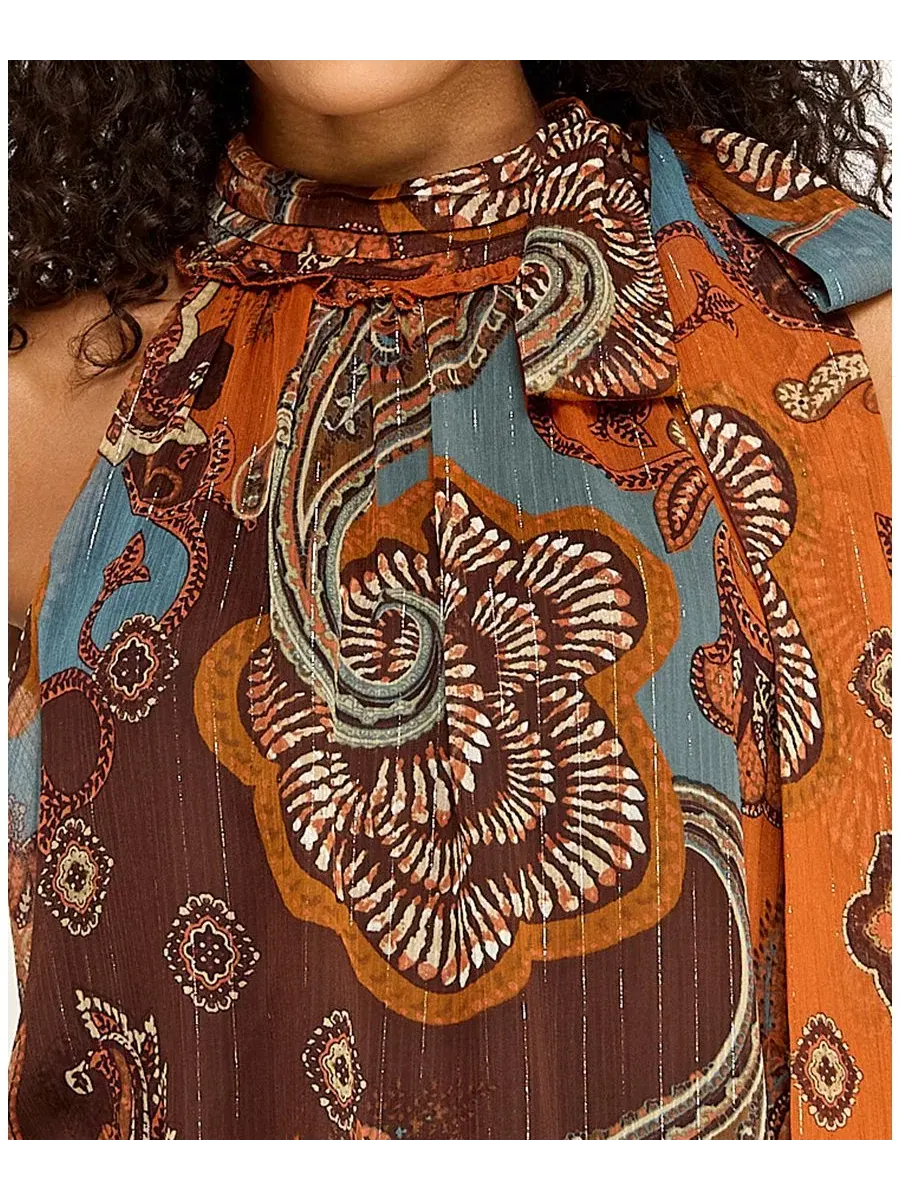 Платье короткое с принтом пейсли, модель Mock Neck Paisley Print Short Dress SENI & CADE — изображение 4 из 6, мульти