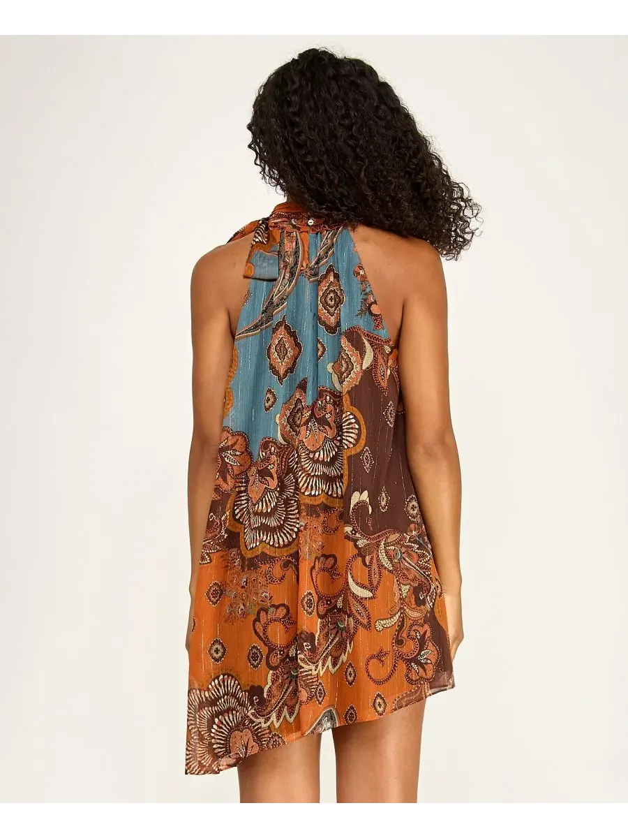 Платье короткое с принтом пейсли, модель Mock Neck Paisley Print Short Dress SENI & CADE — изображение 5 из 6, мульти