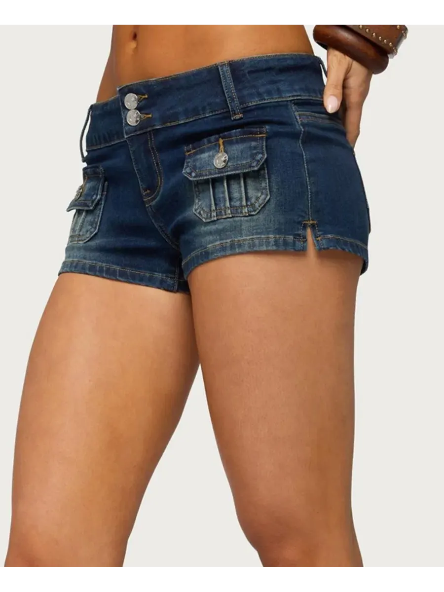 Шорты джинсовые с заниженной талией Birde Low-Rise Denim Stretch Shorts Edikted — изображение 4 из 5, синий