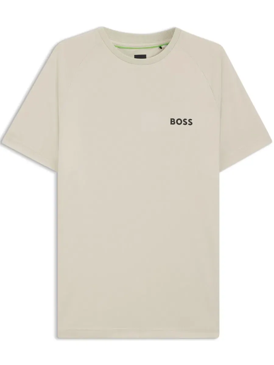 Футболка с коротким рукавом и контрастным логотипом Four-Way Stretch Slim-Fit Hugo Boss — изображение 2 из 5, бежевый