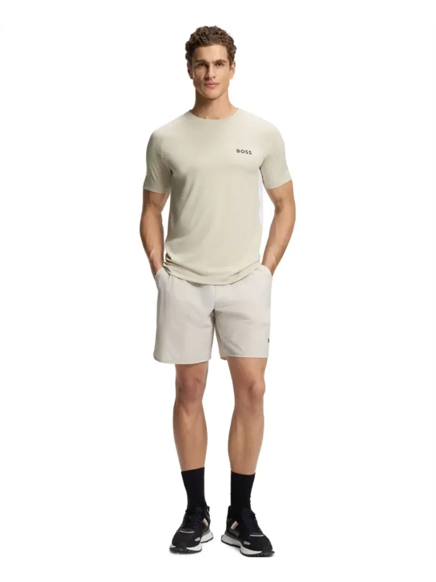 Футболка с коротким рукавом и контрастным логотипом Four-Way Stretch Slim-Fit Hugo Boss — изображение 4 из 5, бежевый