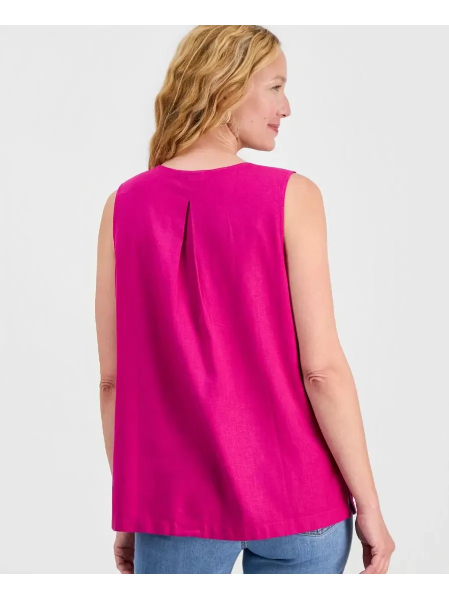 Туника без рукавов женская, модель Sleeveless Linen V-Neck Tunic Style & Co — изображение 2 из 3, розовый