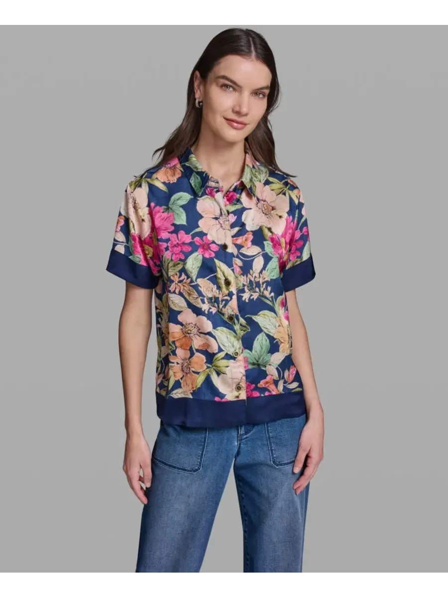 Рубашка с коротким рукавом и принтом, модель Camp Shirt KARL LAGERFELD PARIS