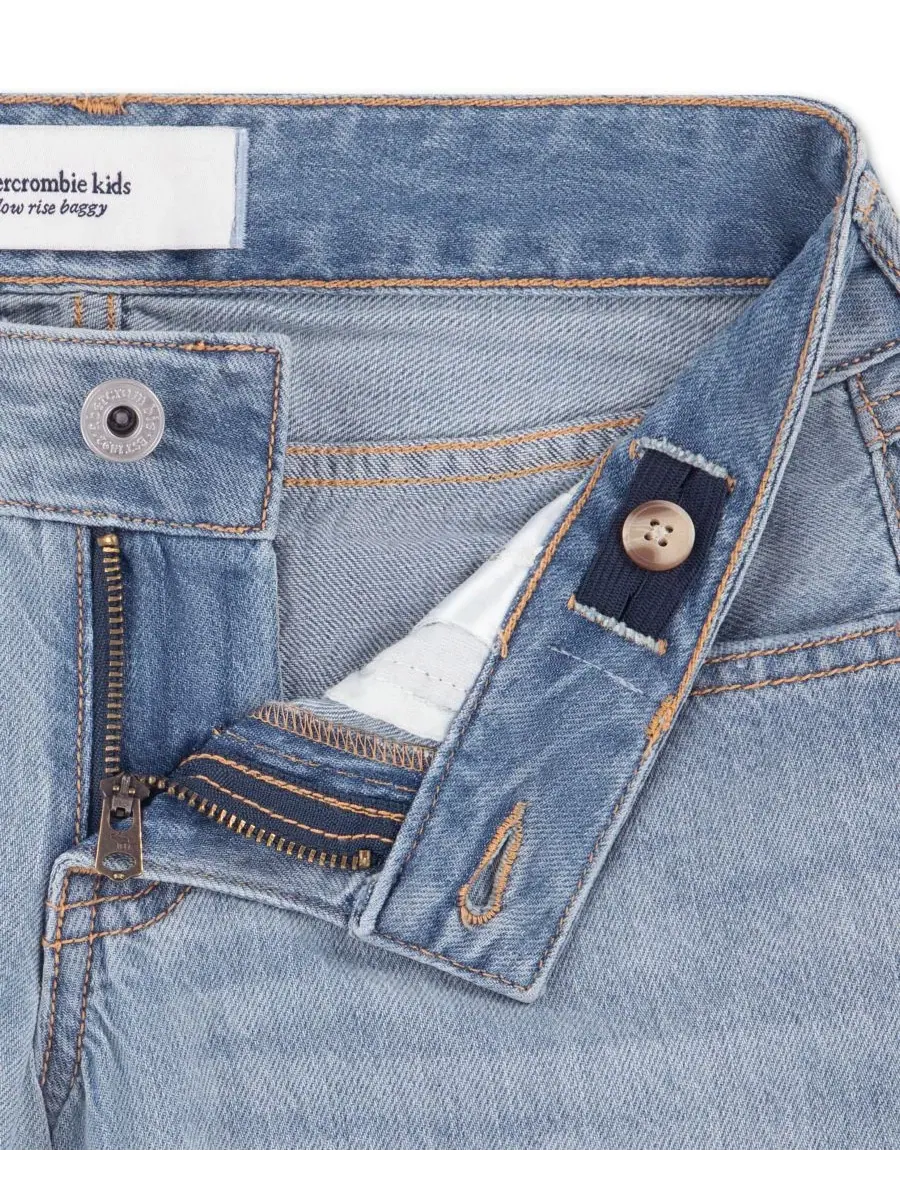 Джинсы свободного кроя с заплатками abercrombie kids — изображение 3 из 4, синий