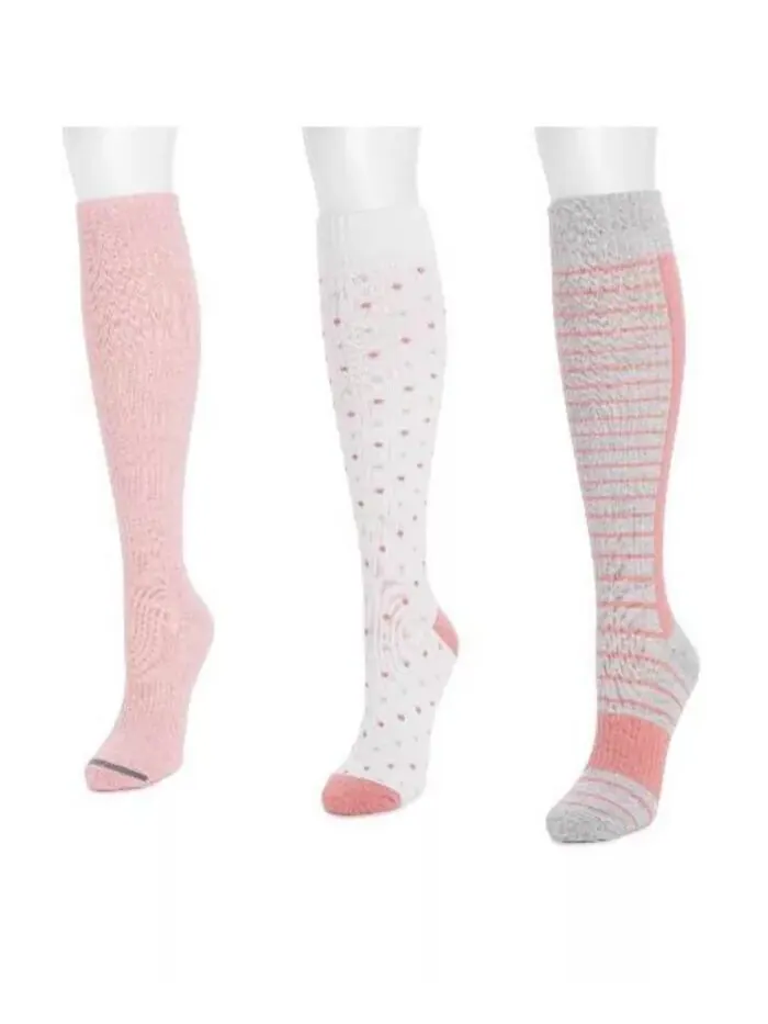 Комплект из 3 женских компрессионных хлопковых носков до колена MUK LUKS — изображение 3 из 3, пудровый розовый