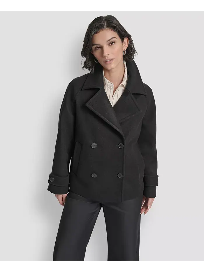 Женское короткое двубортное пальто с воротником, P/XS-XXL Dkny — изображение 1 из 1, черный