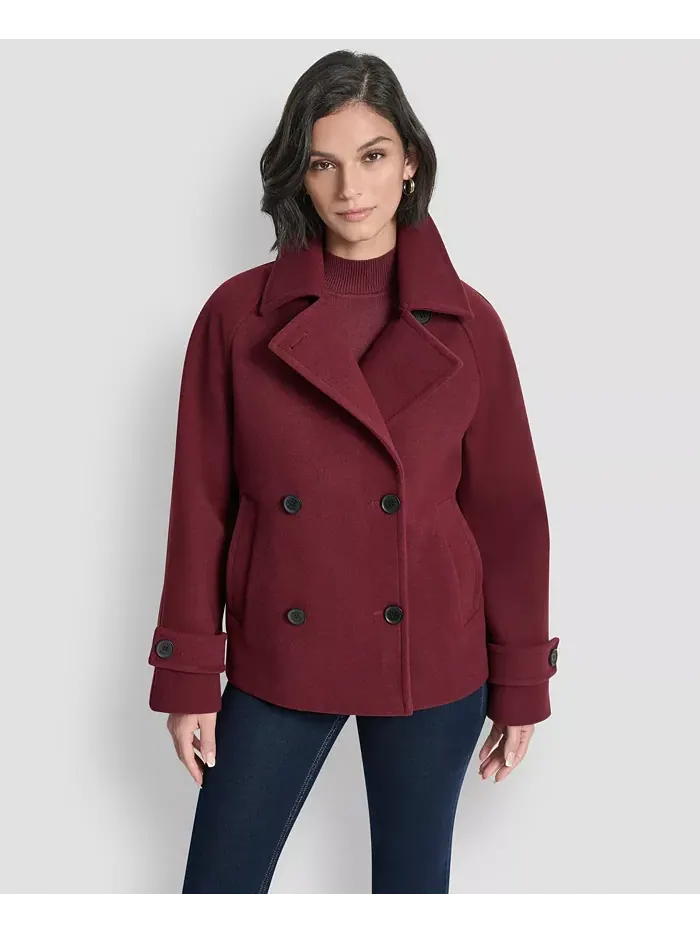 Женское короткое двубортное пальто с воротником, P/XS-XXL Dkny — изображение 1 из 1, бордо