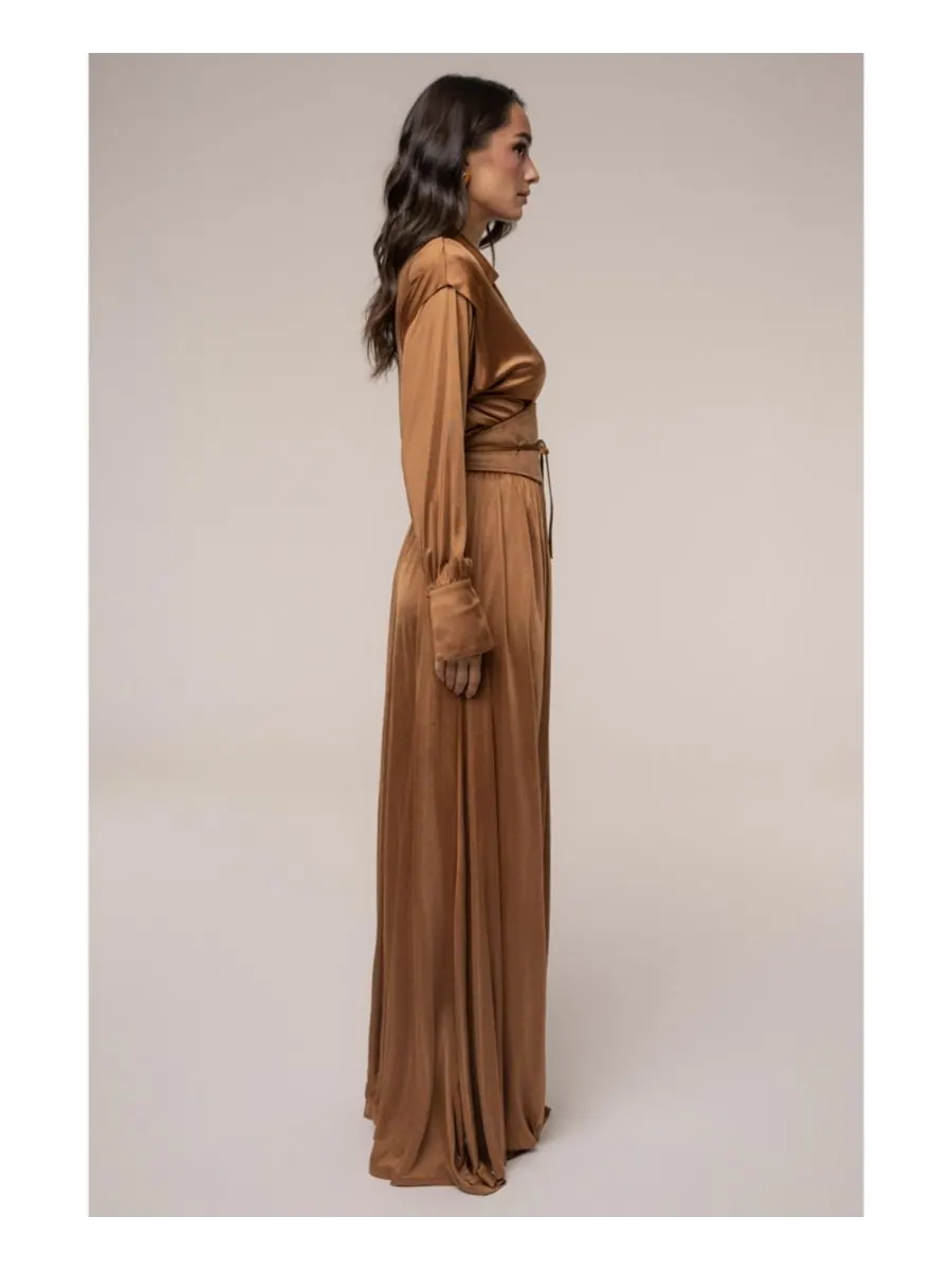 Женское длинное платье с высоким воротником JLUXLABEL — изображение 3 из 6, бежевый