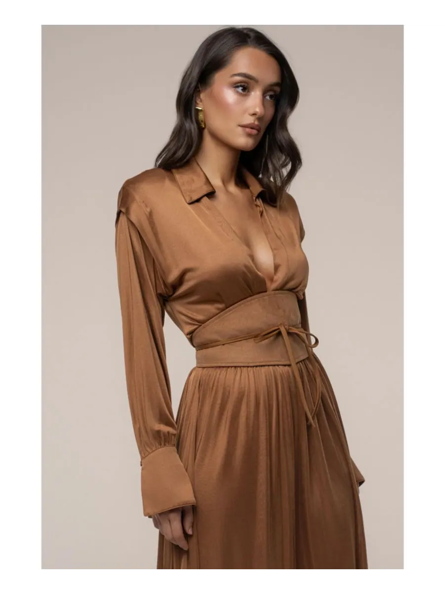 Женское длинное платье с высоким воротником JLUXLABEL — изображение 5 из 6, бежевый
