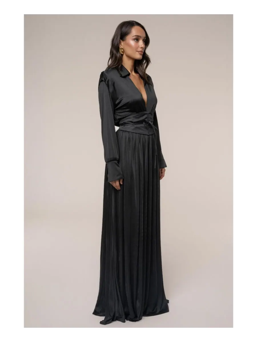 Женское длинное платье с высоким воротником JLUXLABEL — изображение 2 из 8, черный