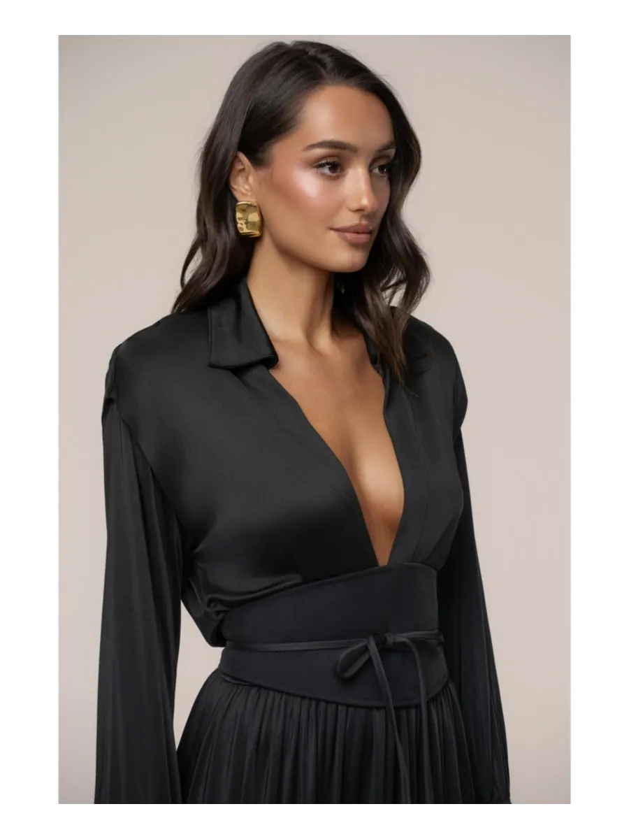 Женское длинное платье с высоким воротником JLUXLABEL — изображение 4 из 8, черный