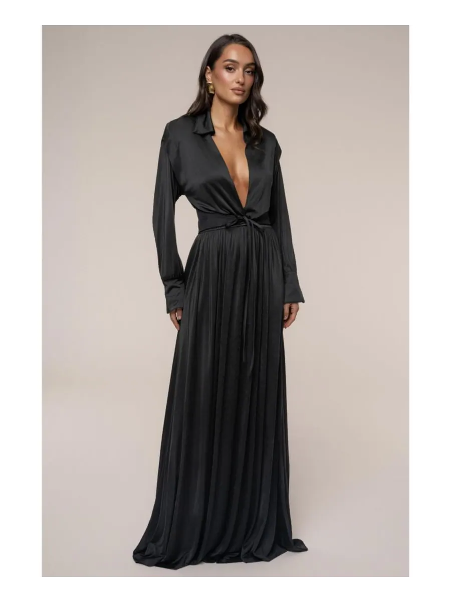 Женское длинное платье с высоким воротником JLUXLABEL — изображение 6 из 8, черный