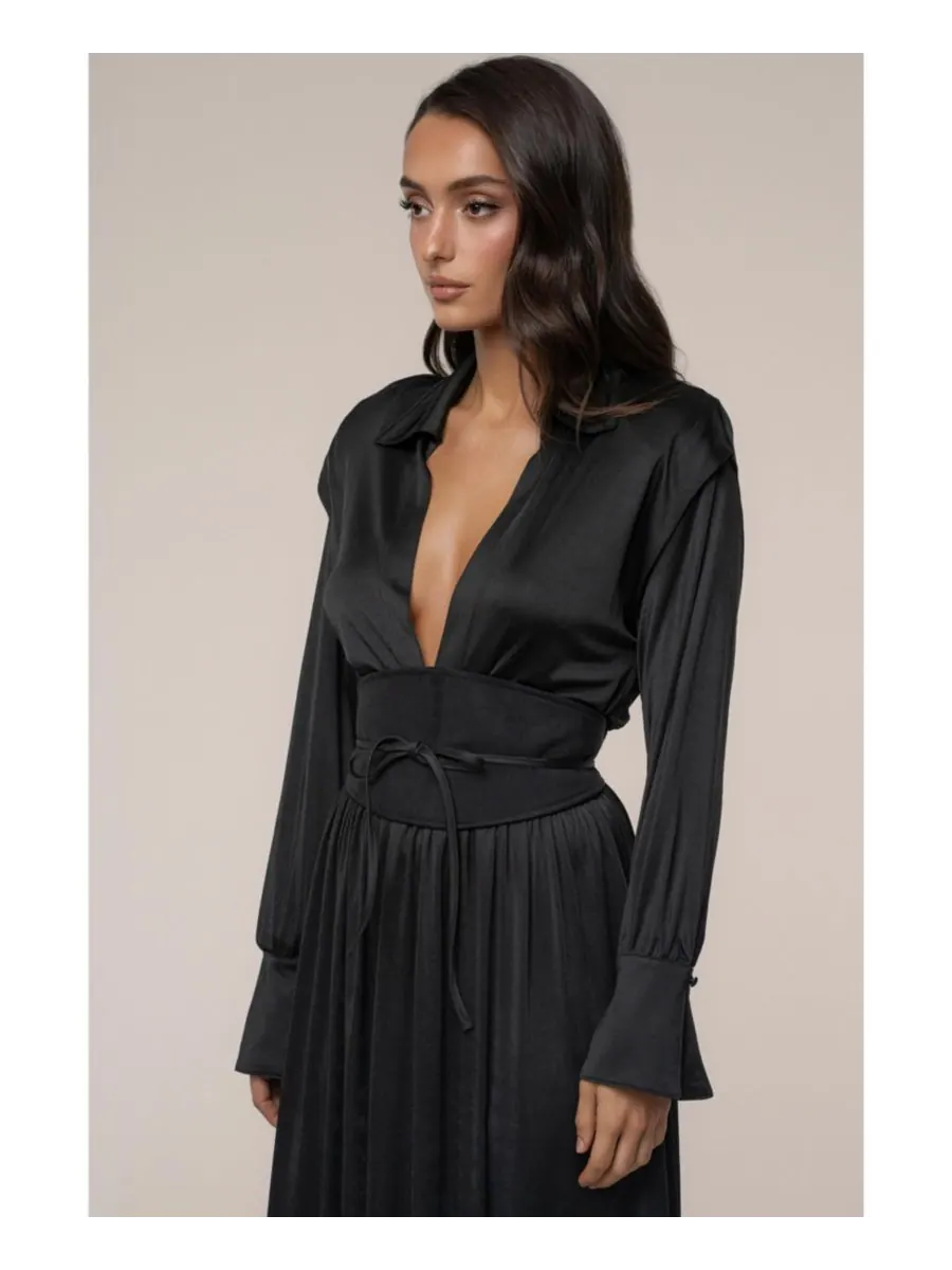 Женское длинное платье с высоким воротником JLUXLABEL — изображение 8 из 8, черный