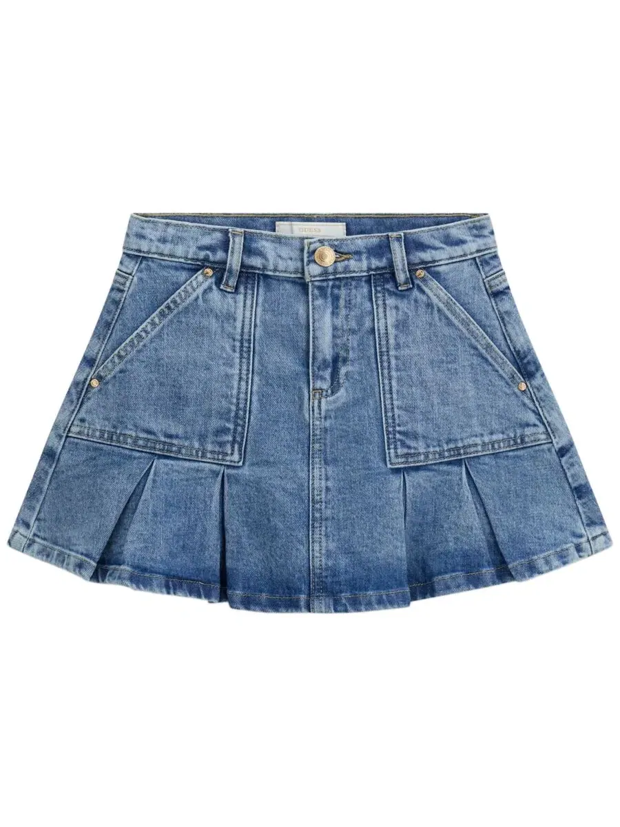 Юбка-миди джинсовая с коробчатой плиссировкой и заниженной талией GUESS