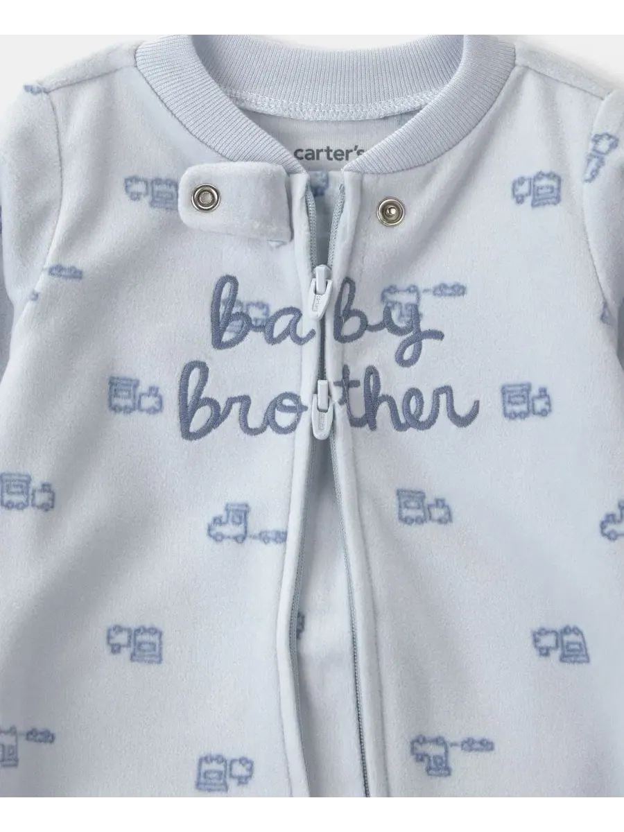 Комбинезон для сна с ножками на молнии, флисовый, с длинным рукавом, Baby Brother Fleece Carter's — изображение 4 из 5, синий