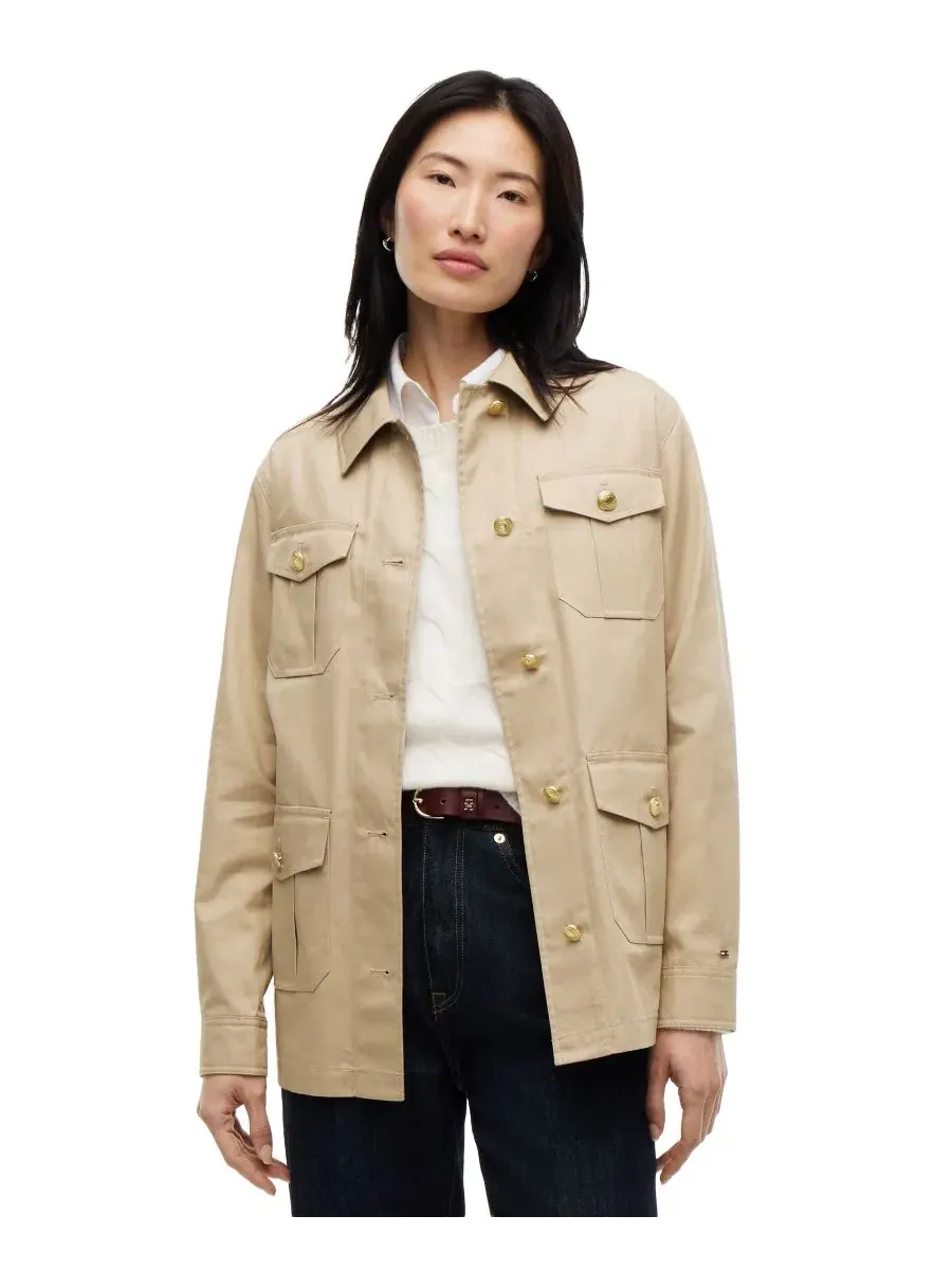 Женское хлопковое пальто с поясом, модель Collared Utility Field Jacket Tommy Hilfiger