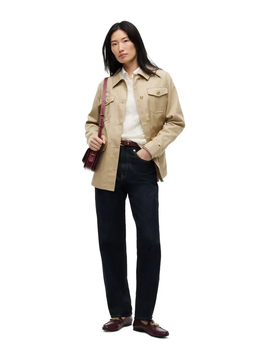 Женское хлопковое пальто с поясом, модель Collared Utility Field Jacket Tommy Hilfiger — изображение 2 из 4, бежевый