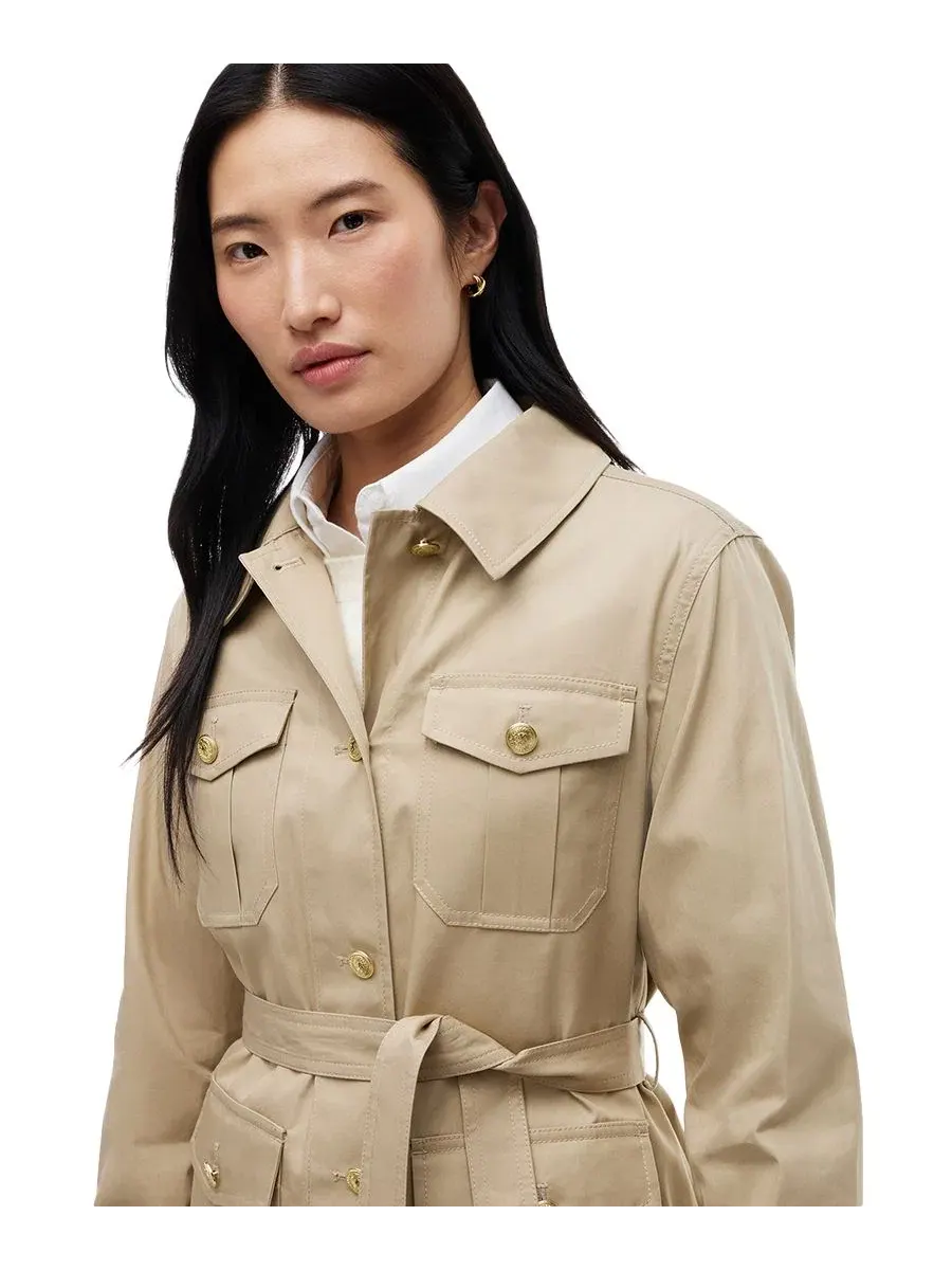 Женское хлопковое пальто с поясом, модель Collared Utility Field Jacket Tommy Hilfiger — изображение 3 из 4, бежевый
