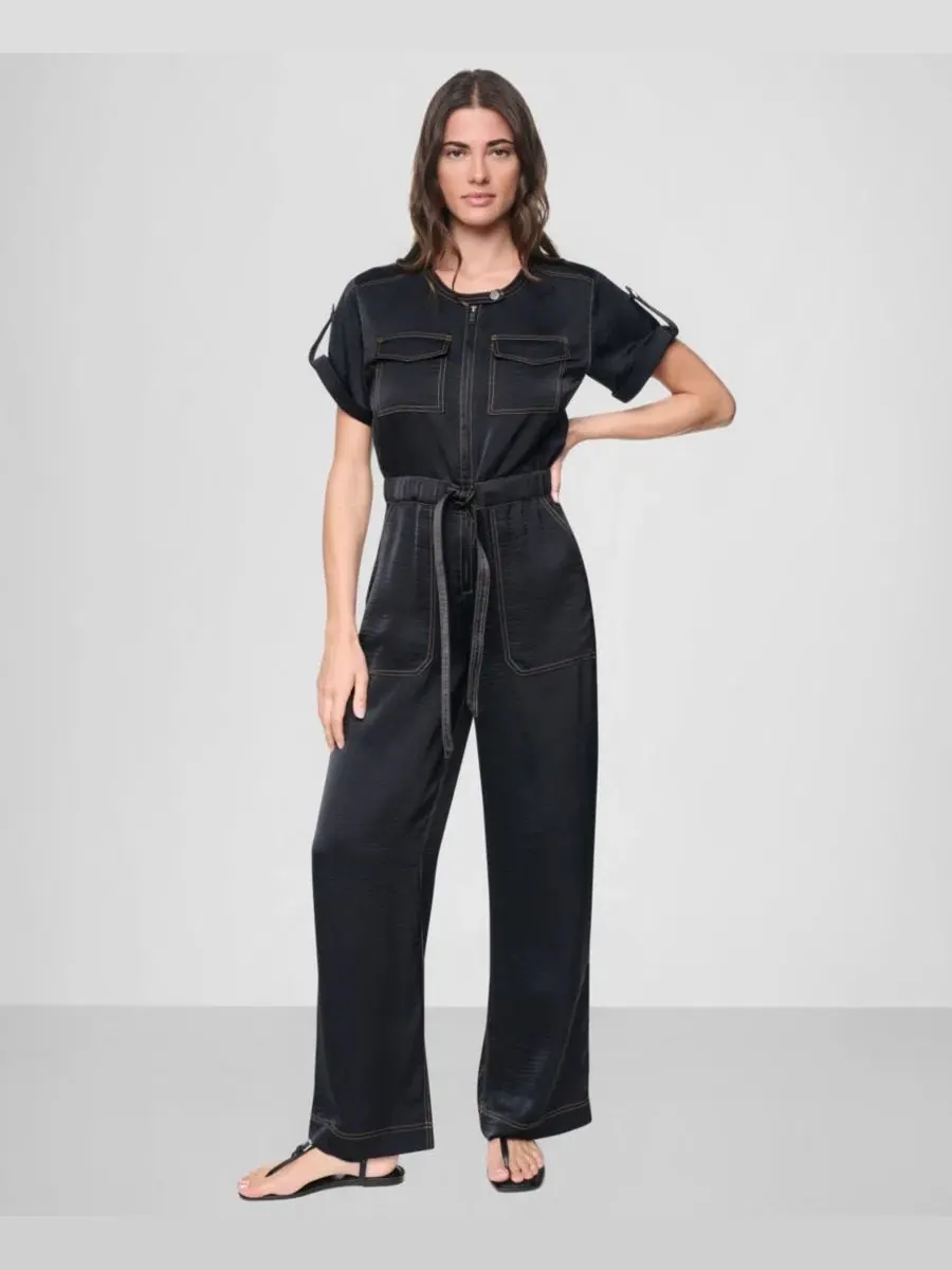 Комбинезон с контрастной отстрочкой и коротким рукавом DKNY