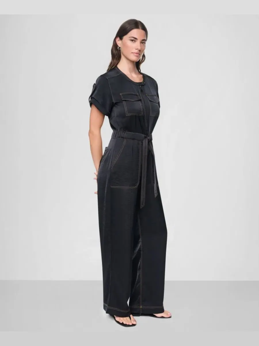 Комбинезон с контрастной отстрочкой и коротким рукавом DKNY — изображение 2 из 5, черный