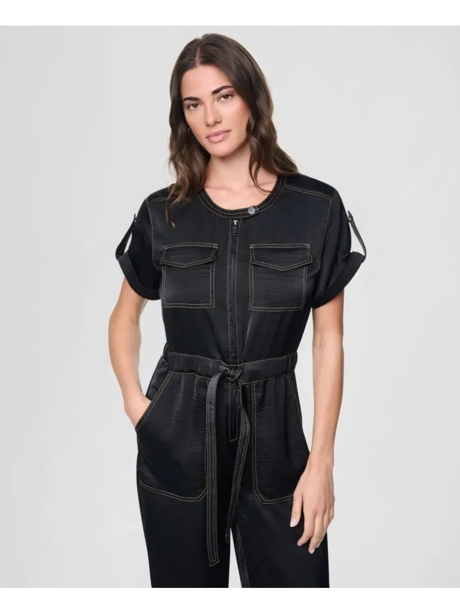 Комбинезон с контрастной отстрочкой и коротким рукавом DKNY — изображение 3 из 5, черный