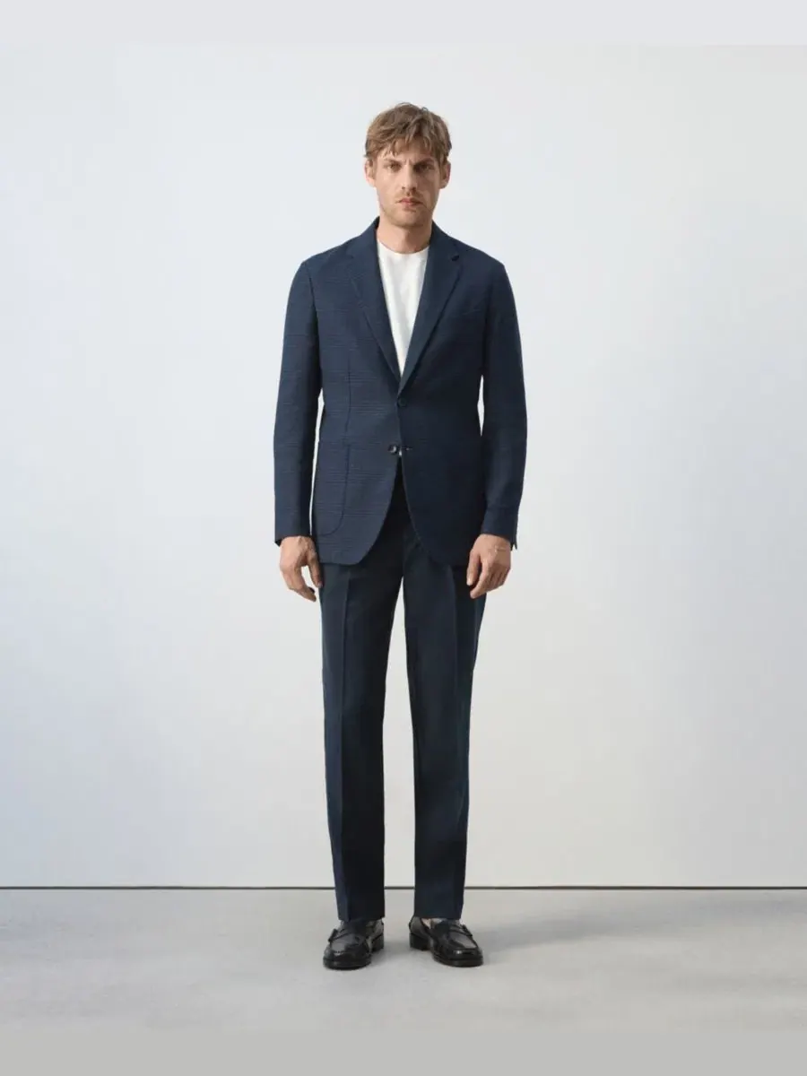 Мужской пиджак с принтом в полоску, Slim Fit MANGO — изображение 7 из 7, темно-синий