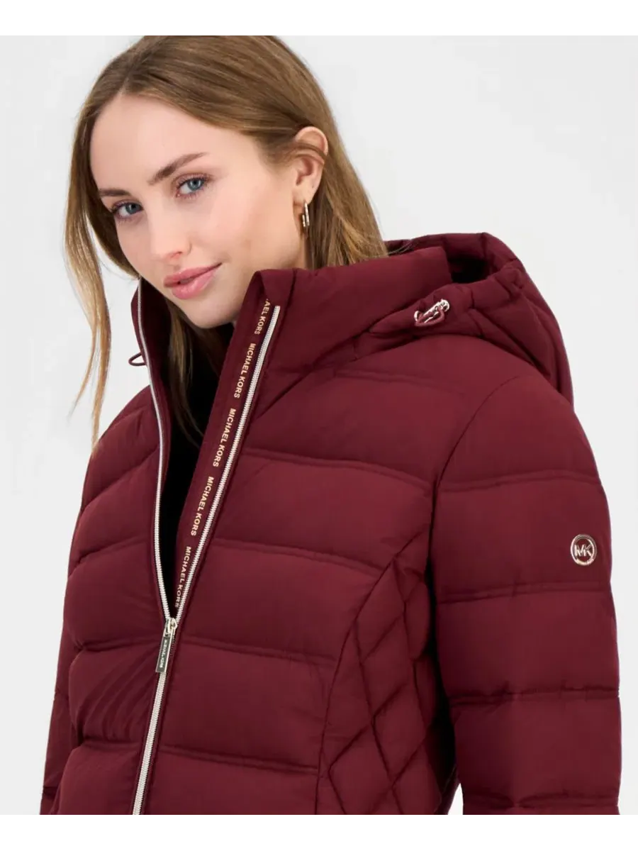 Женское пуховик-парка с капюшоном Michael Kors — изображение 3 из 5, глубокий красный