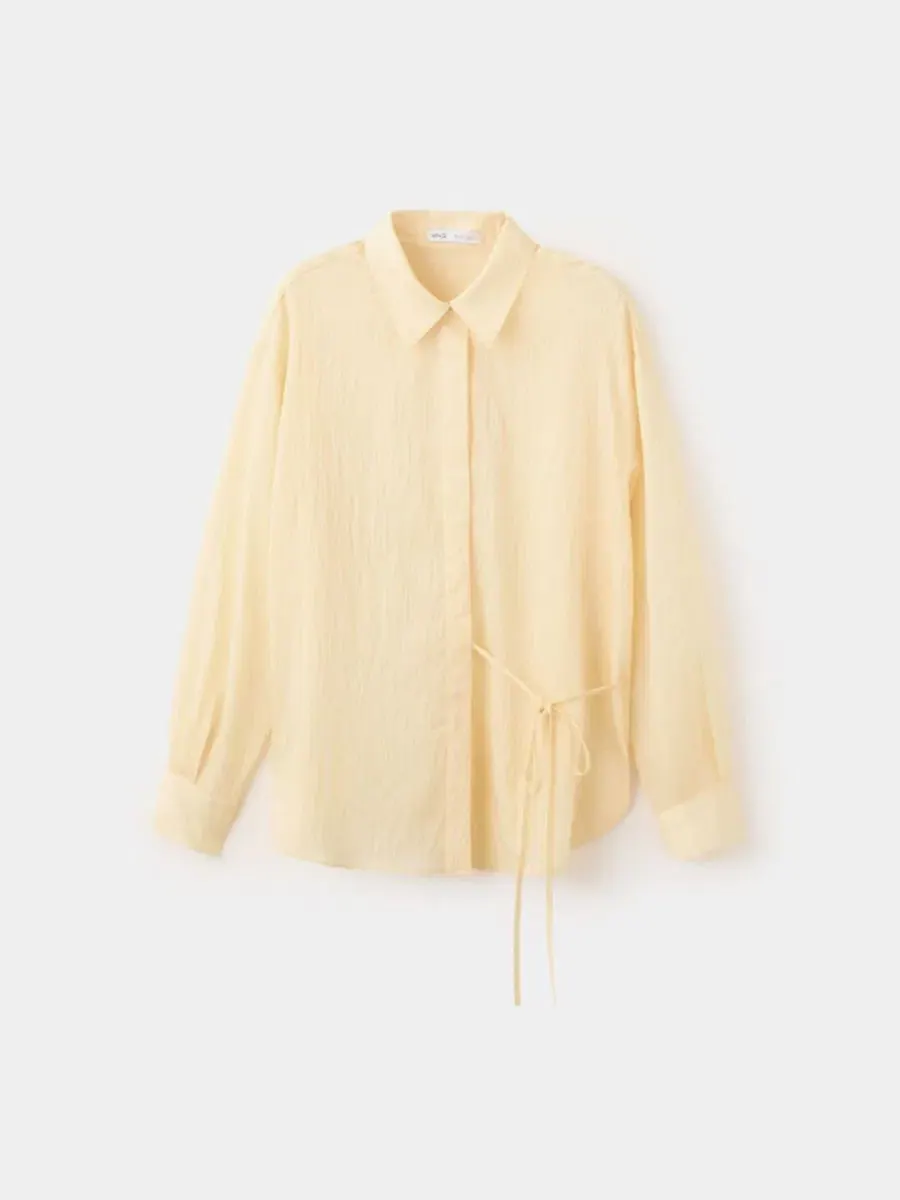Блузка с длинным рукавом в полоску Lyocell Striped Blouse With Bow Detail MANGO
