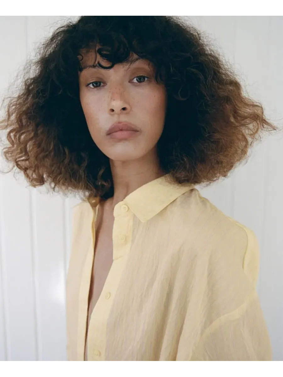 Блузка с длинным рукавом в полоску Lyocell Striped Blouse With Bow Detail MANGO — изображение 4 из 8, желтый