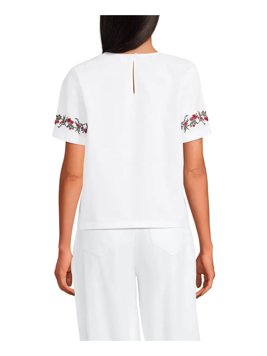 Женская рубашка-поло из хлопка с вышивкой Eyelet T-Shirt Lands' End — изображение 3 из 4, белый