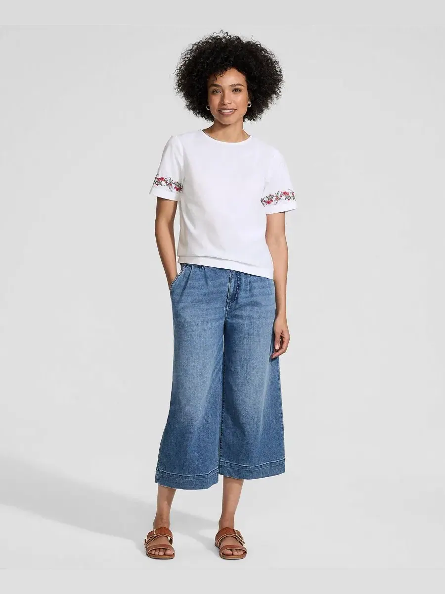 Женская рубашка-поло из хлопка с вышивкой Eyelet T-Shirt Lands' End — изображение 4 из 4, белый