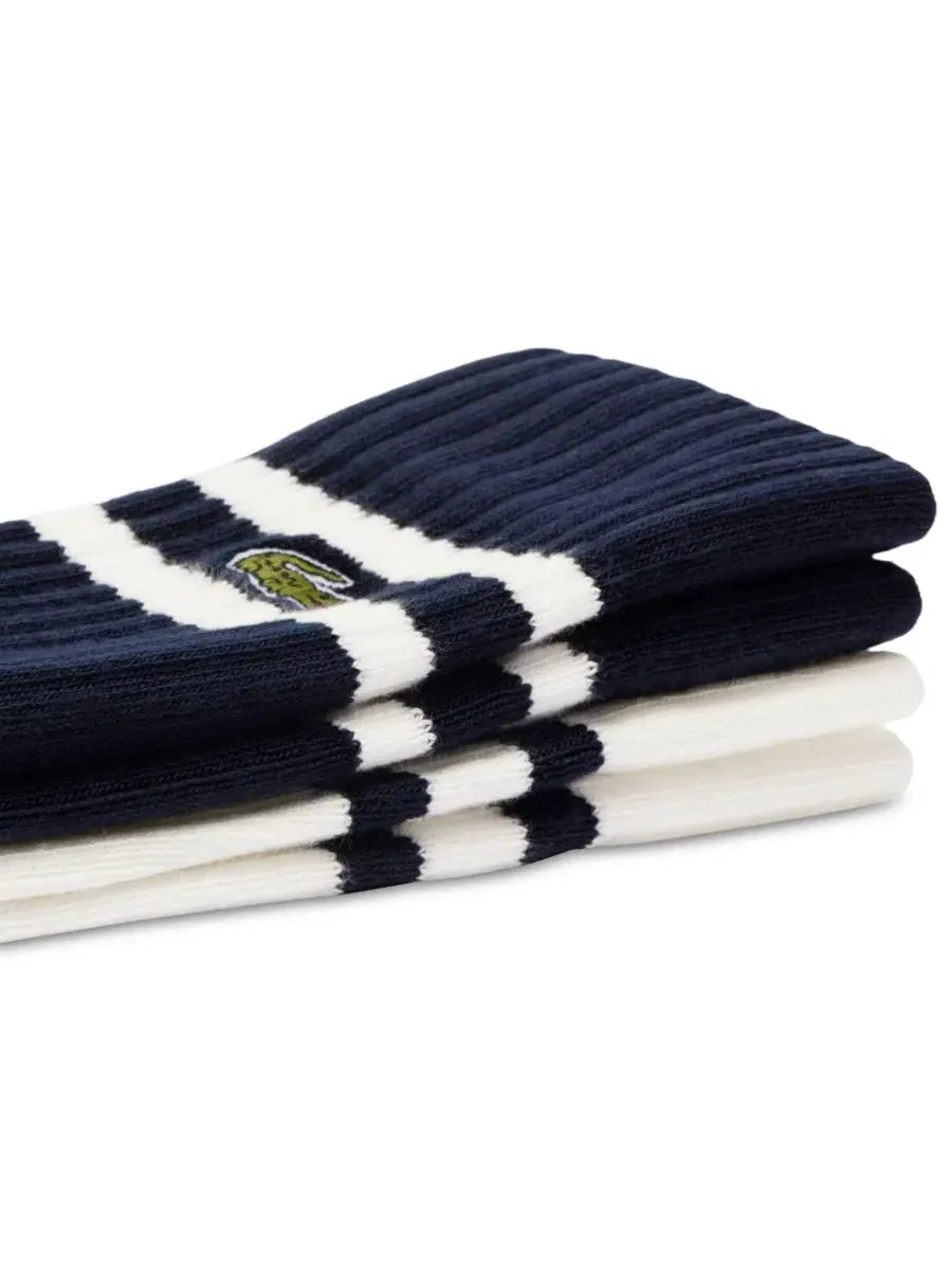 Мужские носки Lacoste средней высоты, комплект из 2 пар, с вышитым крокодилом — изображение 2 из 3, синий/белый