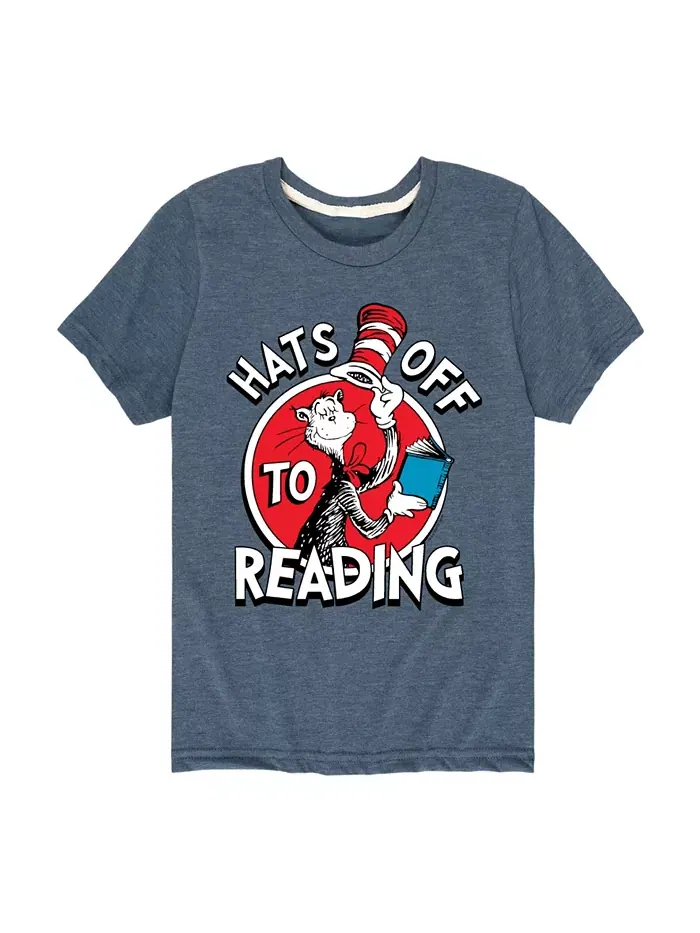 Футболка с принтом "Hats Off to Reading" для мальчиков старшего возраста Dr. Seuss — синий