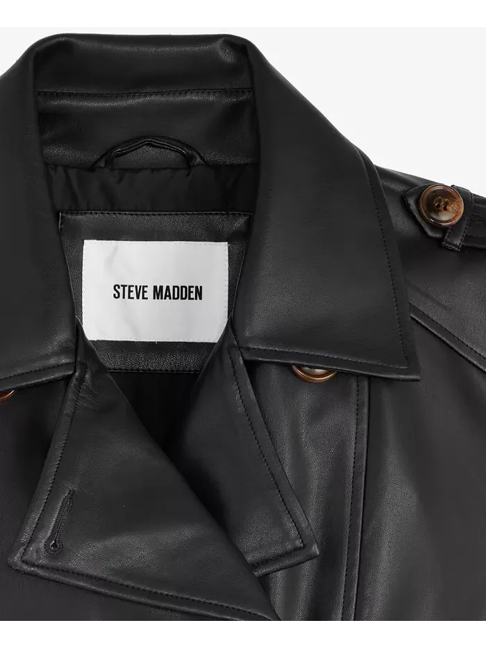 Женское пальто из искусственной кожи с поясом Steve Madden — изображение 4 из 4, черный