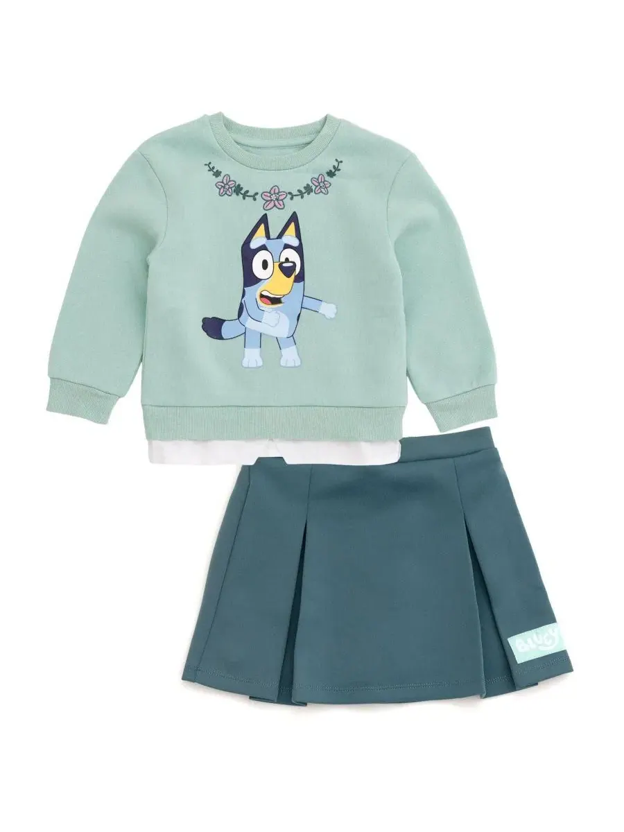 Комплект из свитшота с принтом и плиссированной юбки Bluey Bluey Teal And Mint