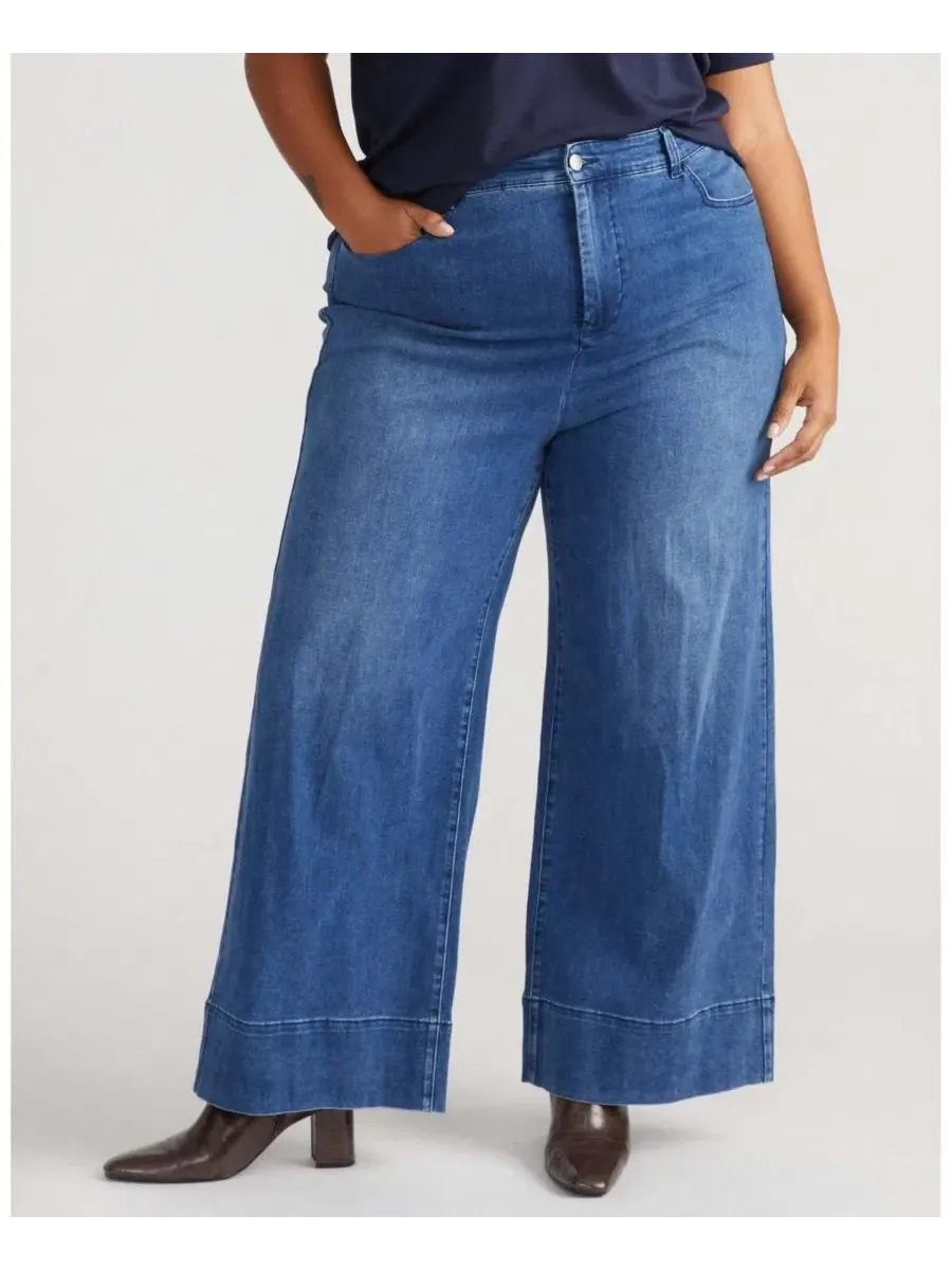 Джинсы с высокой посадкой и широкими штанинами Carrie High Rise Wide Leg True Blue — изображение 1 из 3, синий