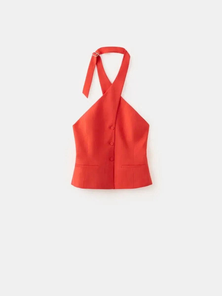 Жилет из лиоцелла с перекрещенным вырезом Crossed Lyocell Gilet Top MANGO