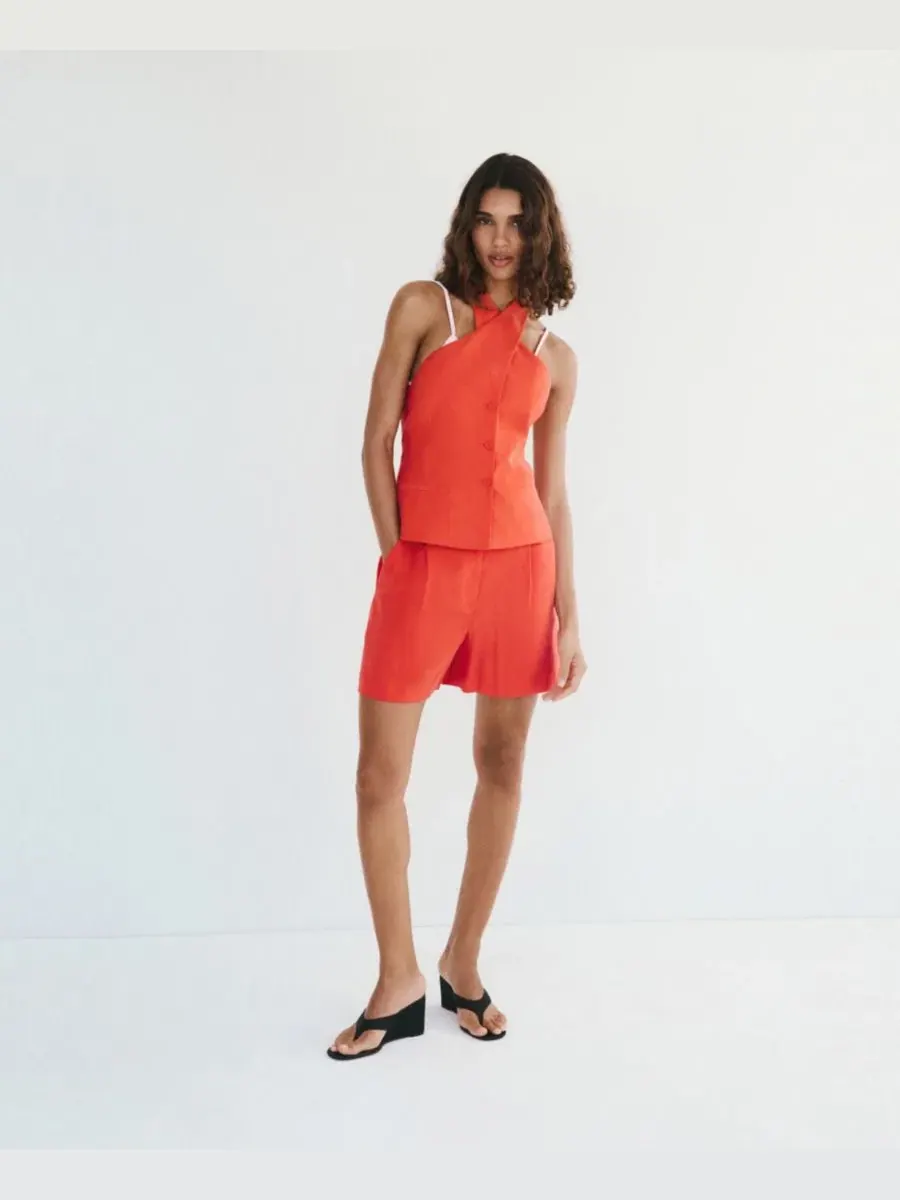 Жилет из лиоцелла с перекрещенным вырезом Crossed Lyocell Gilet Top MANGO — изображение 2 из 7, оранжевый