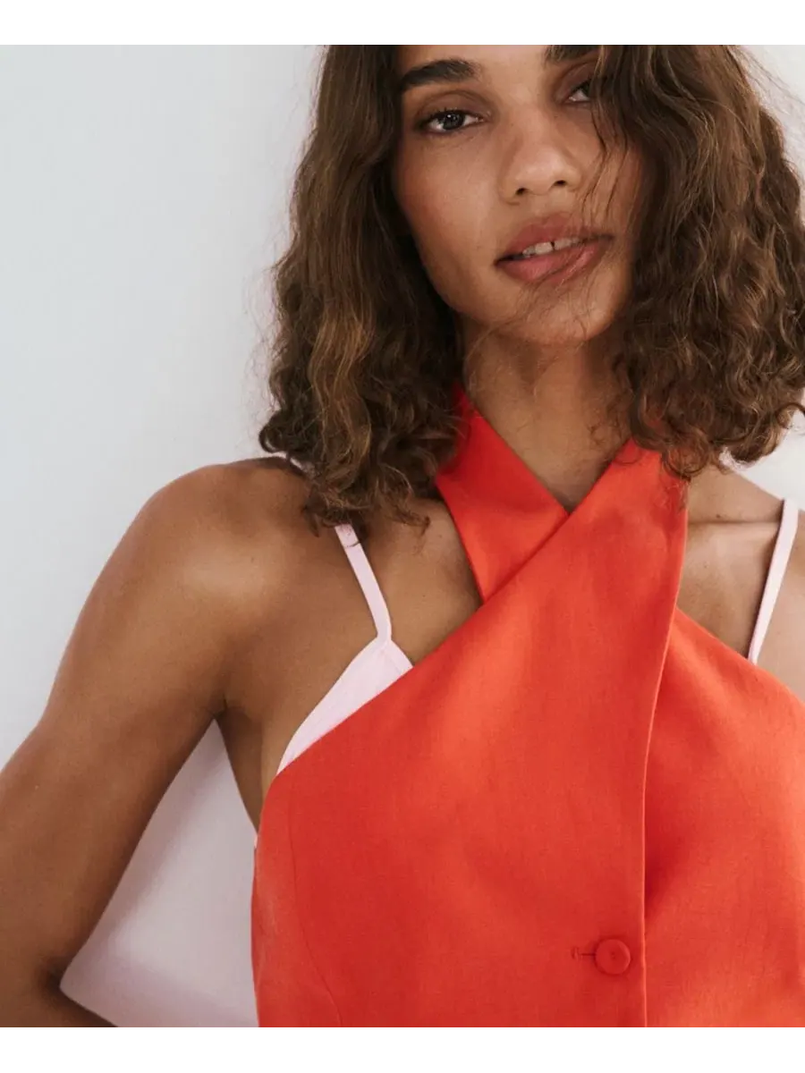 Жилет из лиоцелла с перекрещенным вырезом Crossed Lyocell Gilet Top MANGO — изображение 4 из 7, оранжевый