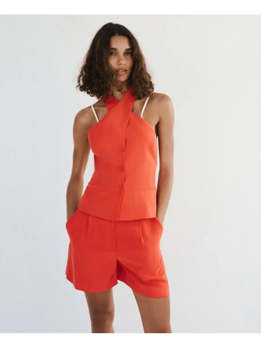 Жилет из лиоцелла с перекрещенным вырезом Crossed Lyocell Gilet Top MANGO — изображение 7 из 7, оранжевый
