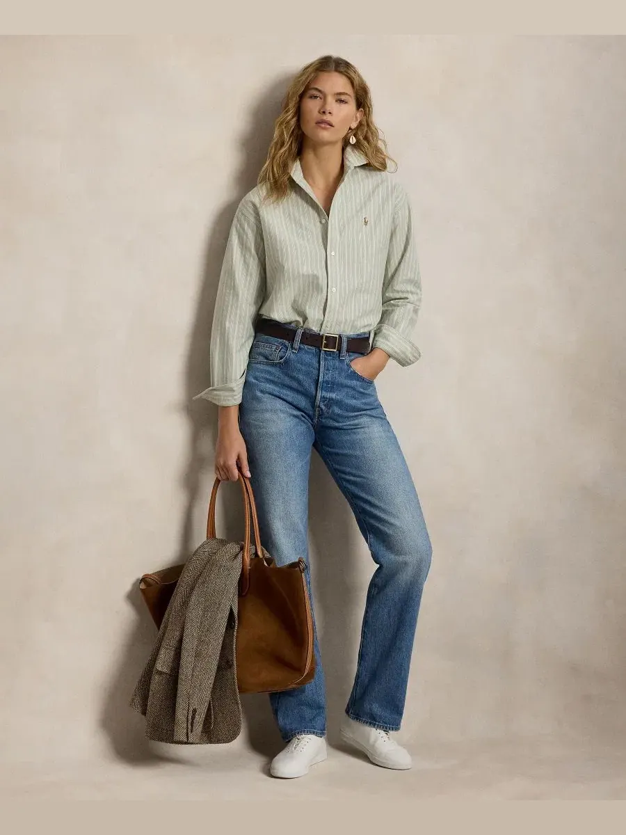 Женская рубашка с воротником свободного кроя Polo Ralph Lauren — изображение 3 из 6, зеленый розовый