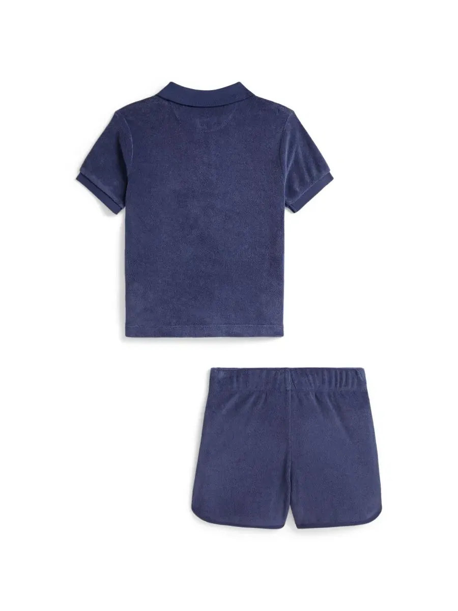 Комплект из поло и шорт с коротким рукавом, с вышивкой Polo Ralph Lauren — изображение 2 из 3, светлый темно-синий