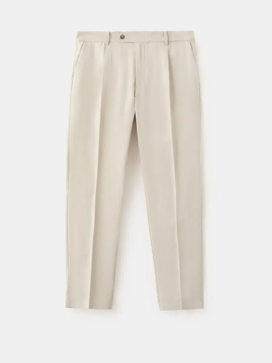 Брюки классические прямые с защипами, модель Regular-Fit Pleated MANGO — изображение 1 из 7, слоновая кость белый
