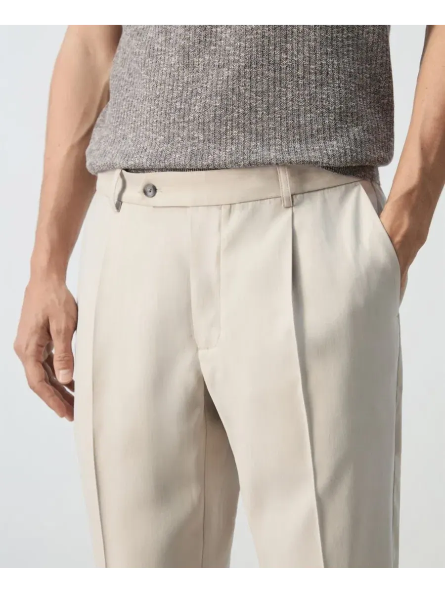 Брюки классические прямые с защипами, модель Regular-Fit Pleated MANGO — изображение 4 из 7, слоновая кость белый