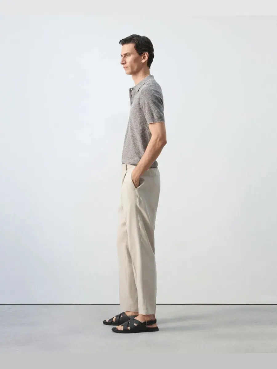 Брюки классические прямые с защипами, модель Regular-Fit Pleated MANGO — изображение 5 из 7, слоновая кость белый