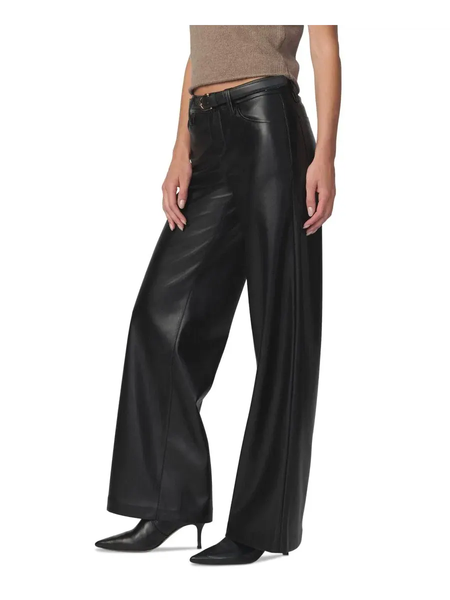 Брюки широкие из экокожи с высокой посадкой Lou Lou Faux Leather Wide-Leg Joe's Jeans — изображение 2 из 6, черный