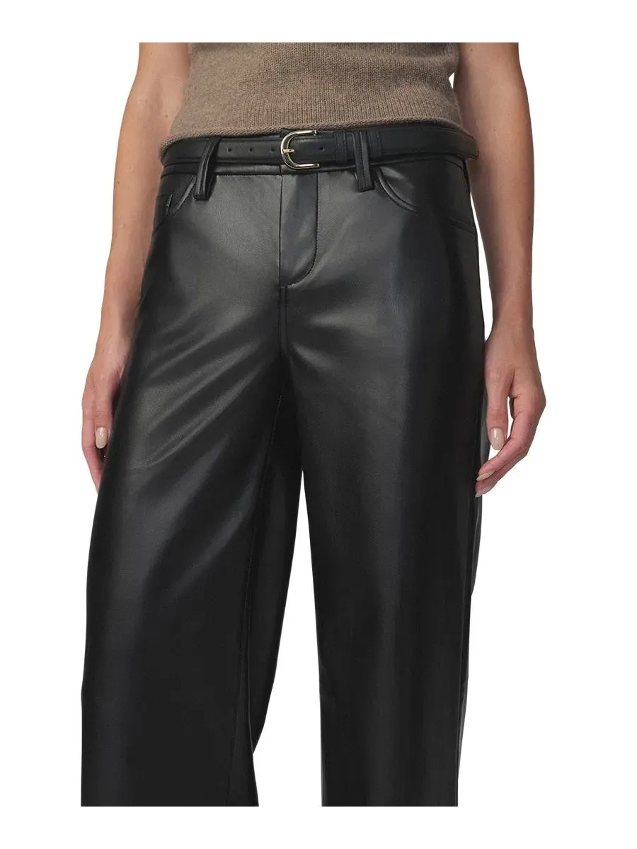 Брюки широкие из экокожи с высокой посадкой Lou Lou Faux Leather Wide-Leg Joe's Jeans — изображение 3 из 6, черный
