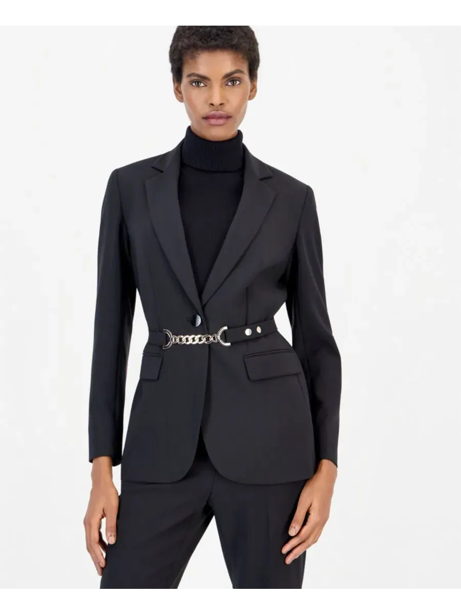Женский пиджак с лацканами и поясом Anne Klein — изображение 2 из 5, черный